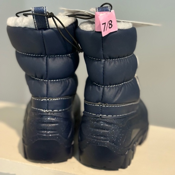 Member's Mark Snow Winter Rain Boot, Faux Fur-Lined Blue Sparkle Kids Sz 7/8 - Picture 8 of 8
